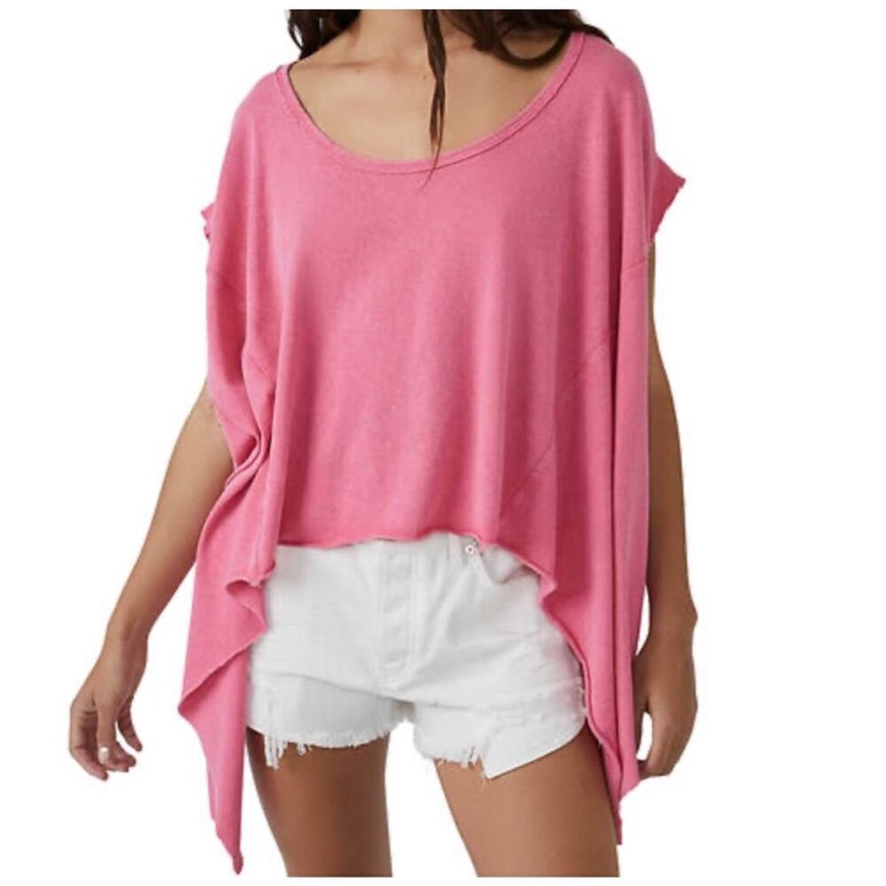 Free People X We The Free Care Angel Tee oversized shirt pink Large NEW